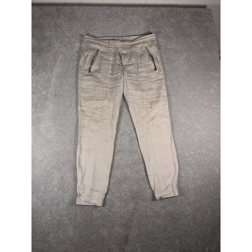 VINCE  Slouchy Joggers‎ Pants Trousers Beige Zip Pockets Size 6 Linen Blend
